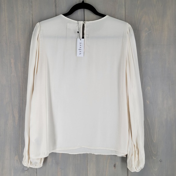 Velvet by Graham & Spencer Cream Satin Blouse Sz Large Leila Minimal Quiet Lux - Picture 2 of 7